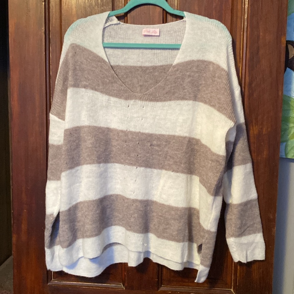 Pink lily grey and white light sweater ( pink lily )